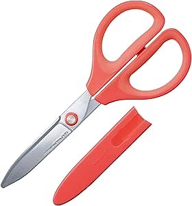 Kokuyo Saxa Non-Stick Scissors - Heavy Duty Titanium Coating Blades with 3D Technology, Ambidextrous Design for Crafting, Sewing & Daily Use, Red, Japan Import (HASA-P280R)