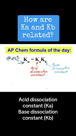 This is a quick explanation of equilibrium for acid base pairs. Acid dissociation constant Ka and base dissociation constant Kb are related by the Kw for water. #apchem #apchemistry #chemistry #chemistryteacher #alevelchemistry