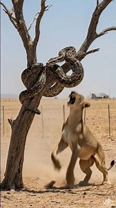 A powerful male lion rushes in to rescue a trapped lioness—but the situation takes a terrifying turn. As the lion attacks the giant python coiled around her, the snake reacts with lightning speed, striking and wrapping tightly around the lion’s face. This ultra-realistic wildlife short captures raw survival instincts, predator reflexes, and the brutal unpredictability of nature. No fantasy, no exaggeration—just intense animal behavior in a dry savanna setting. #reelsviralシ #facebookreels #funny