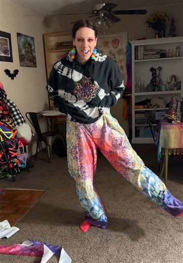 Upcycling a thrifted tapestry into a pair of pants and a matching hood. #sewing #upcycling #upcyle #sewingtiktok #upcycledclothing