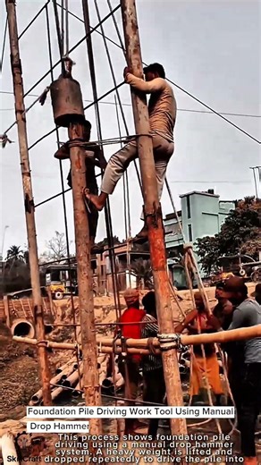 Foundation Pile Driving Work Tool Using Manual Drop Hammer #worktool