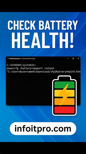 Mahmodul Hassan on Instagram: "💻 Is your laptop battery draining too fast? In this video, I’ll show you how to check your real battery health in Windows using just one simple Command Prompt command! ⚙️ Steps Covered: 1️⃣ Open Command Prompt as Administrator 2️⃣ Run this command: powercfg /batteryreport /output "C:\Users\%username%\Downloads\MyBatteryHealth.html" 3️⃣ Open the generated report in your Downloads folder You’ll instantly see your Design Capacity, Full-Charge Capacity, and Battery He