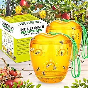 Wasp Trap for Outdoors, Reusable Yellow Jacket & Hornet Trap, Non-Toxic Insect Catcher, Effective Wasp Repellent Insect Killer, 2 Pack - Orange