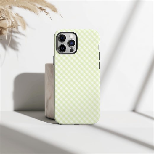 Green Checkered Pattern Hard Phone Case, Simple Gingham Cottagecore Cover, Soft Girl Picnic, iPhone 17 16 15 14 13 12 11, Samsung S26 S25 - Etsy