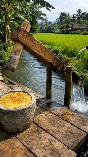 ASMR Traditional Water-Powered Corn Grinder 🌊 Relaxing Village Sounds (No Music)