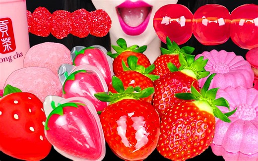 Jane ASMR PINK JELLY STRAWBERRY MOCHI DESSERT EATING-JaneASMR-JaneASMR-哔哩哔哩视频