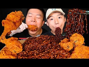 ASMR FRIED CHICKEN + BLACK BEAN NOODLES (Eating Sound) FT. Edwin | MAR ASMR