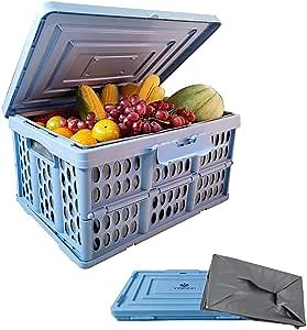 YINGGG 30L Storage Containers Collapsible Storage Bin Durable Plastic Trunk Organizer Stackable Storage Container Folding Crates Storage Car Organizer for SUV Groceries Box with Lids, Water-Proof Bag