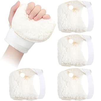 Nuanchu 4 Pcs Palm Protectors for Left Hand Finger Contracture Cushion Prevention Gloves Palm Guard Protection Pad with Sherpa Lining Band Soft Prevent Contractures for Hand Skin Breakdown