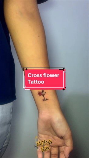 Beautiful Cross Flower Tattoo - Feminine Fine Line Design