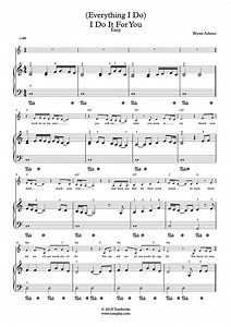 Everything I Do, I Do It For You (niveau facile, piano solo) (Bryan Adams) - Partition Piano