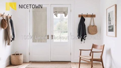 NICETOWN 100% Linen Blackout Sidelight Curtains for Front Door, Side Door Small Window Curtains Thermal Insulated Tie Up Shade, 1 Panel, W12 X L69 Inch Long, Grey