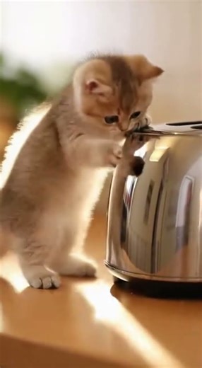 Toaster Takedown: Kitten Edition​#KittenVsToaster #cute #CatReflections #SurprisePop #FunnyKitten