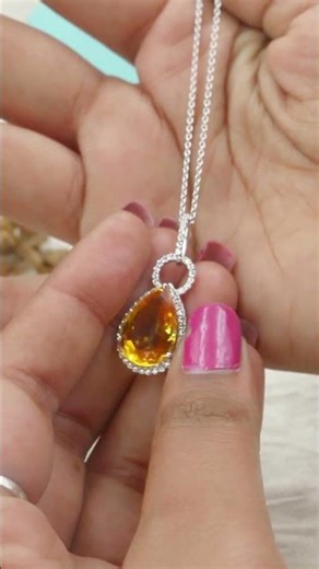 18KT White Gold Citrine Diamond Pendant Necklace | Luxury Pear Shape Gemstone Pendant | Gold Jewelry