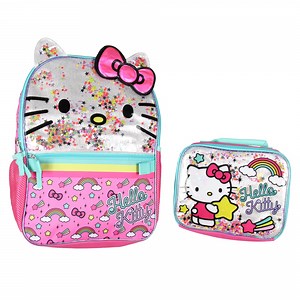 Hello Kitty Glitter 2 Piece School Travel Backpack Set For Girls With Detachable Insulated Lunch Box
