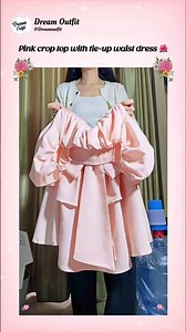 Pink crop top with tie-up waist dress 🌺