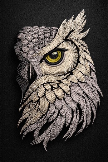 White Owl Embroidery Design, Digital File for Machine Embroidery on Black Textile, Realistic Woodland Bird Pattern, Majestic Night Bird - Etsy