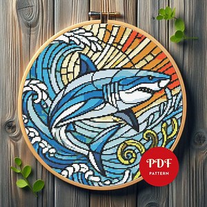 Stained Glass Shark Cross Stitch Pattern, Sea Life Embroidery Design,ocean Needlepoint Chart,cross Stitch PDF Pattern, Instant Download, DIY - Etsy
