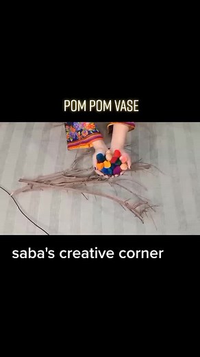 Pom Pom tree branches full video tutorial on saba's creative corner. Link has been mentioned at bio.#homedecor #diyvasesdecor #drytree #branches #homedecorideas #handmadecraft
