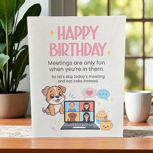 Funny Coworker Birthday Card - Zoom Meeting Humor - Cute Dog & Cake Design - Office Birthday Card - Etsy Canada