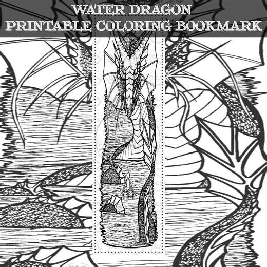 Digital Bookmark-water Dragon Printable Coloring Bookmark-fantasy & Adventure Student Reading Accessory-book Lovers Gift-book Club Favor - Etsy