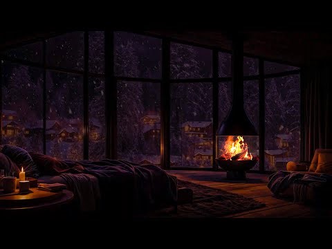 ❄️💜Fall Asleep to a Snowy Night | Fireplace Sounds, Candlelight & Calm Winter Cabin Atmosphere🔥