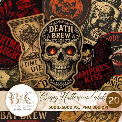 Creepy Halloween Labels, Potion Labels Bundle, Vintage Creepy Skull and Vampire Stickers, Gothic Apothecary Bottle Labels, Printable Clipart - Etsy UK