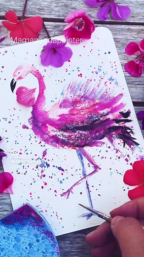 Easy Watercolor Flamingo Tutorial with Dish Scrubber