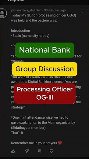National Bank Processing Officer Group Discussion