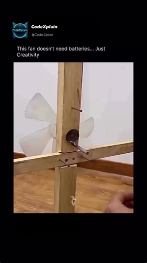 CodeXplain on Instagram: "This fan doesn’t need batteries, just creativity, because it works using simple mechanical design instead of electricity. Made from lightweight materials, it often relies on manual power—such as a pull string, a crank, or even the movement of air itself—to spin the blades and create a cooling effect. Some designs use clever mechanisms like rubber bands or gears to store and release energy, proving that everyday comfort doesn’t always require modern technology. It’s an e