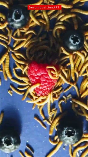 🐛 10,000 Mealworms Decomposing Raspberries & Blueberries – Nature's Clean-Up Crew in Action! 🍓🫐