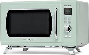 Nostalgia Mid-Century Retro Countertop Microwave Oven - Large 900-Watt - 0.9 cu ft - 8 Pre-Programmed Cooking Settings - Digital Clock - Kitchen Appliances - Seafoam Green