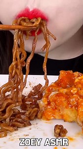 ASMR BLACK BEAN NOODLES SPICY FRIED CHICKEN #fypchallenge#reelschallengereelschallenge | 4K ASMR