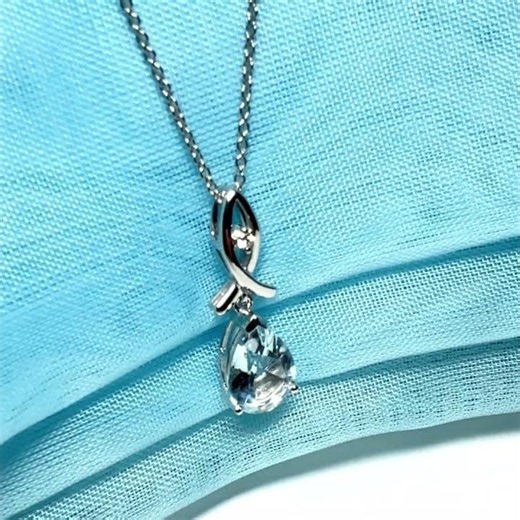 Aquamarine & Diamond White Gold Pendant Necklace | Pear Cut Aquamarine Necklace