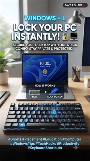 Windows + L: Lock Your PC Instantly! 🔒💻 | Windows Shortcut #Shorts #placement #education #computer
