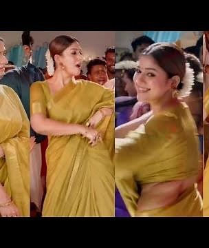 Nayanthara hot bouncing in yellow saree | saree navel