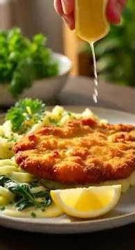 Classic Wiener Schnitzel with Chive Mash and Creamy Leeks & Spinach #food #recipe