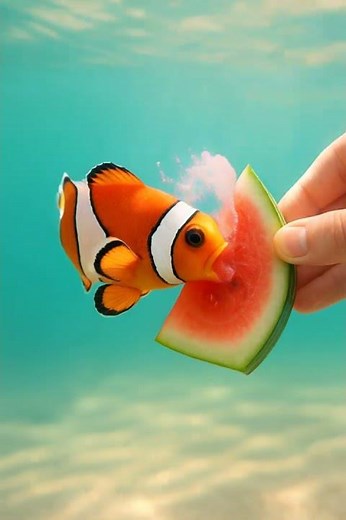 Feeding Watermelon Slice to a Clownfish 🐠 #shorts