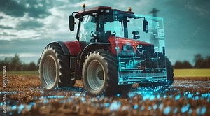 Scene of a modern tractor on field, Camera slow motion with different angles