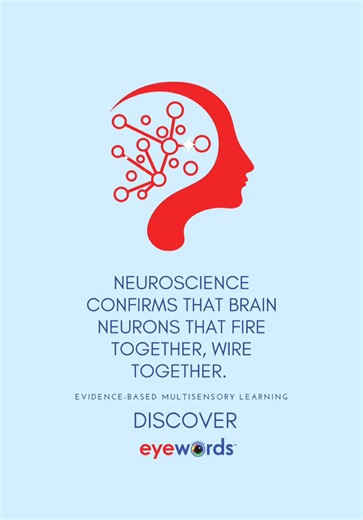 Neuroscience confirms that brain neurons that fire together, wire together. When we teach using multiple senses simultaneously, neurons in the brain fire at the same time and wire together to create neural networks. These neural networks allow the brain to store and retrieve information much more efficiently. #Eyewords innovative approach integrates multisensory instruction with sound mapping. Through #multisensory instruction, we teach word meanings and pronunciations and with #soundmapping, we