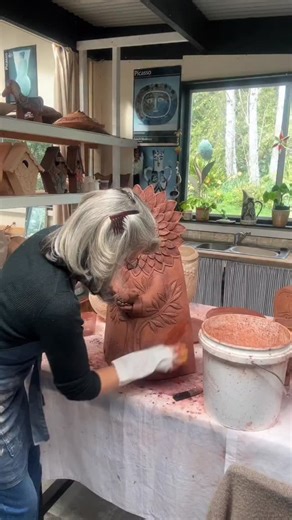 Tips on applying oxide wash to your work. After bisque firing wipe work with a damp sponge to remove dust. Apply oxide wash. Using a damp sponge carefully wipe back excess wash, making sure to use even strokes. Leave wash in the grooves and surrounds of carved and textured areas to highlight and create shadow & definition. Using a dry cloth buff work for a smooth, even finish. For more information, plus recipes and firing information check out my online workshop “Decorating with Underglazes, Oxi