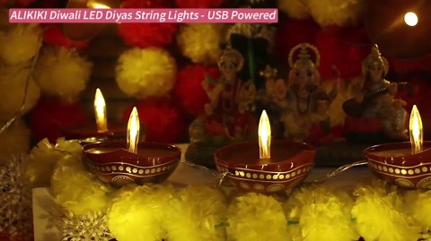 alikiki Diwali Diyas String Lights Decor - 10 LED Diyas Lights USB Operated Indian Pooja Room Home Office Mandir Puja Gifts Hindu Wedding Light