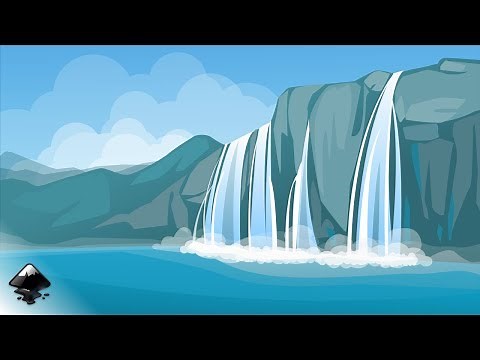 Landscape with a waterfall in Inkscape