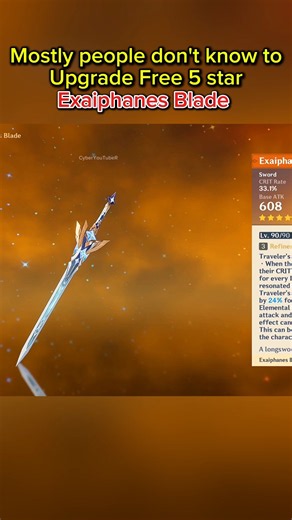Upgrade your Exaiphanes Blade to Lvl 90 #genshinguide #hoyoverse #genshin #genshinchests #genshinsum