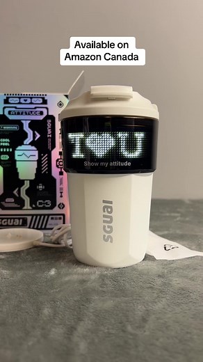 Smart LED Pixel Coffee Cup, available on Amazon Canada. Link: https://a.co/d/0FDNF9X