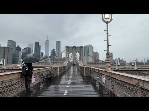 Brooklyn Bridge Full Rain Walk 4K | There & Back — 27 Minutes of Wet Planks & City Glow 🇺🇸