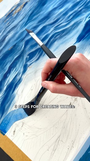 Three steps for creating watercolour waves. As you asked, I’m showing in more detail the process of working on one wave. Your right combination: Dry Brush Wet Paper Surface 1) I start by separating shadows from light overall, creating contrast and depth. 2) I work on the edges to make them look natural. 3) I add tonal nuances and details to make the waves come alive and realistic. Follow for more watercolour tips! 💙 | Julia Barminova