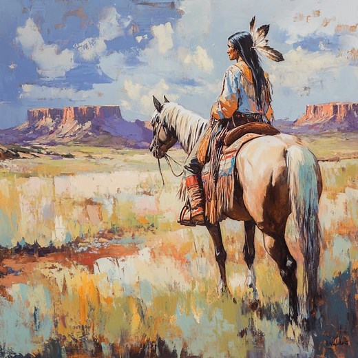 Original Oil Painting - Native American Warrior on Horseback, Western Art (36x36 Inches) - Etsy
