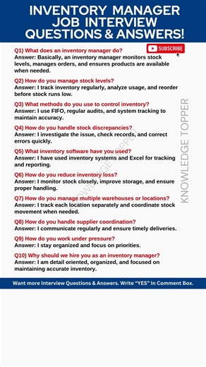 Inventory Manager Interview Questions and Answers