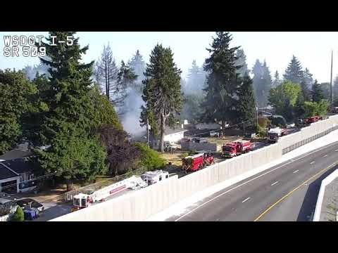 WATCH: Large flames from house fire in Seatac seen from I-5
